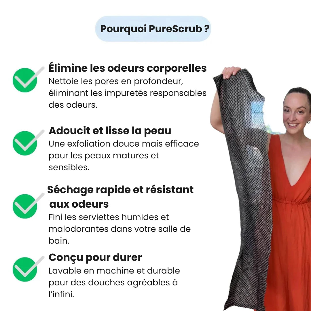 PureScrub™ - Serviette de douche exfoliante antibactérienne